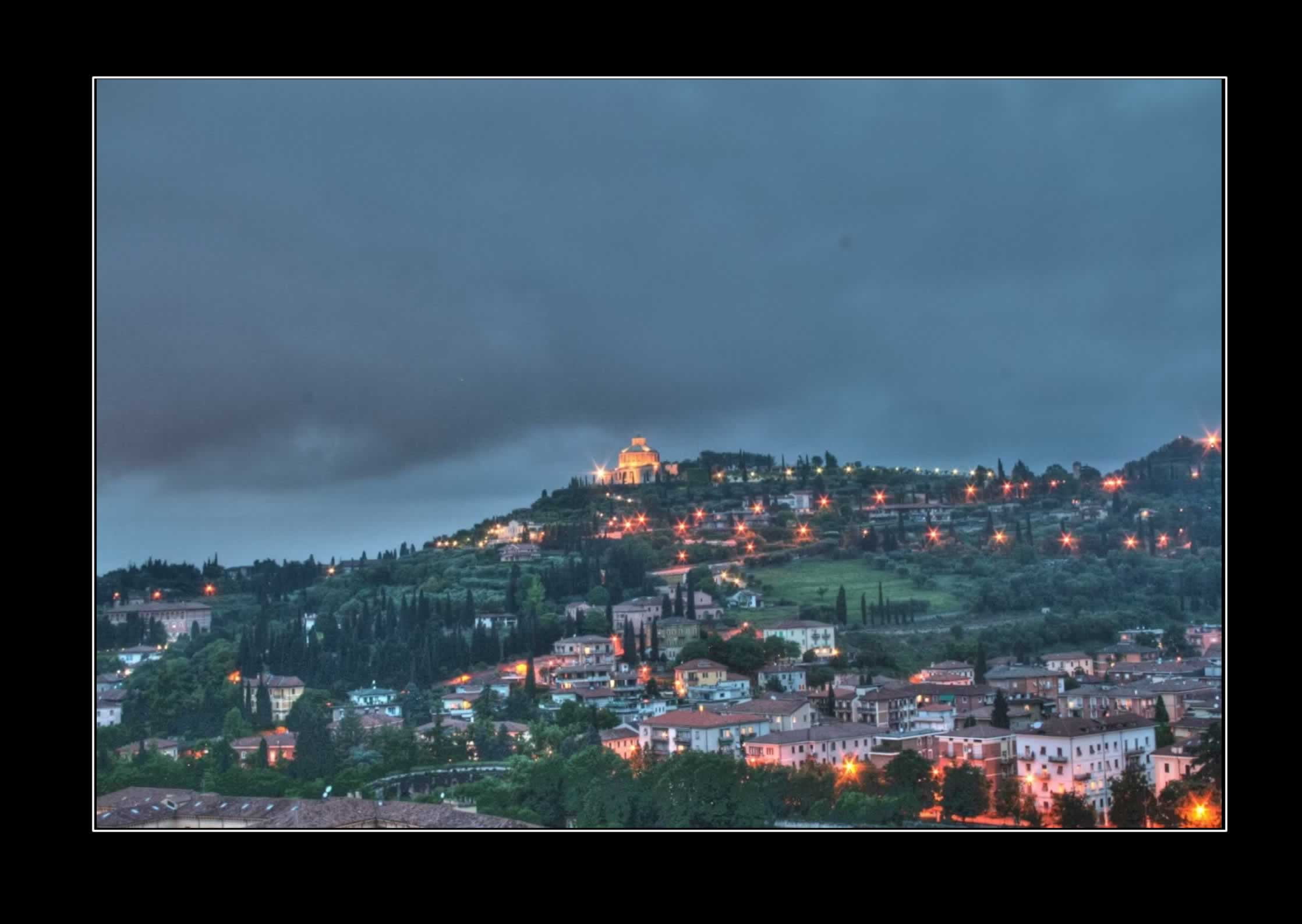 Verona HDR Fiume Adige Santuario Santuario di Nostra Signora di Lourdes a Verona visto da Ponte Pietra